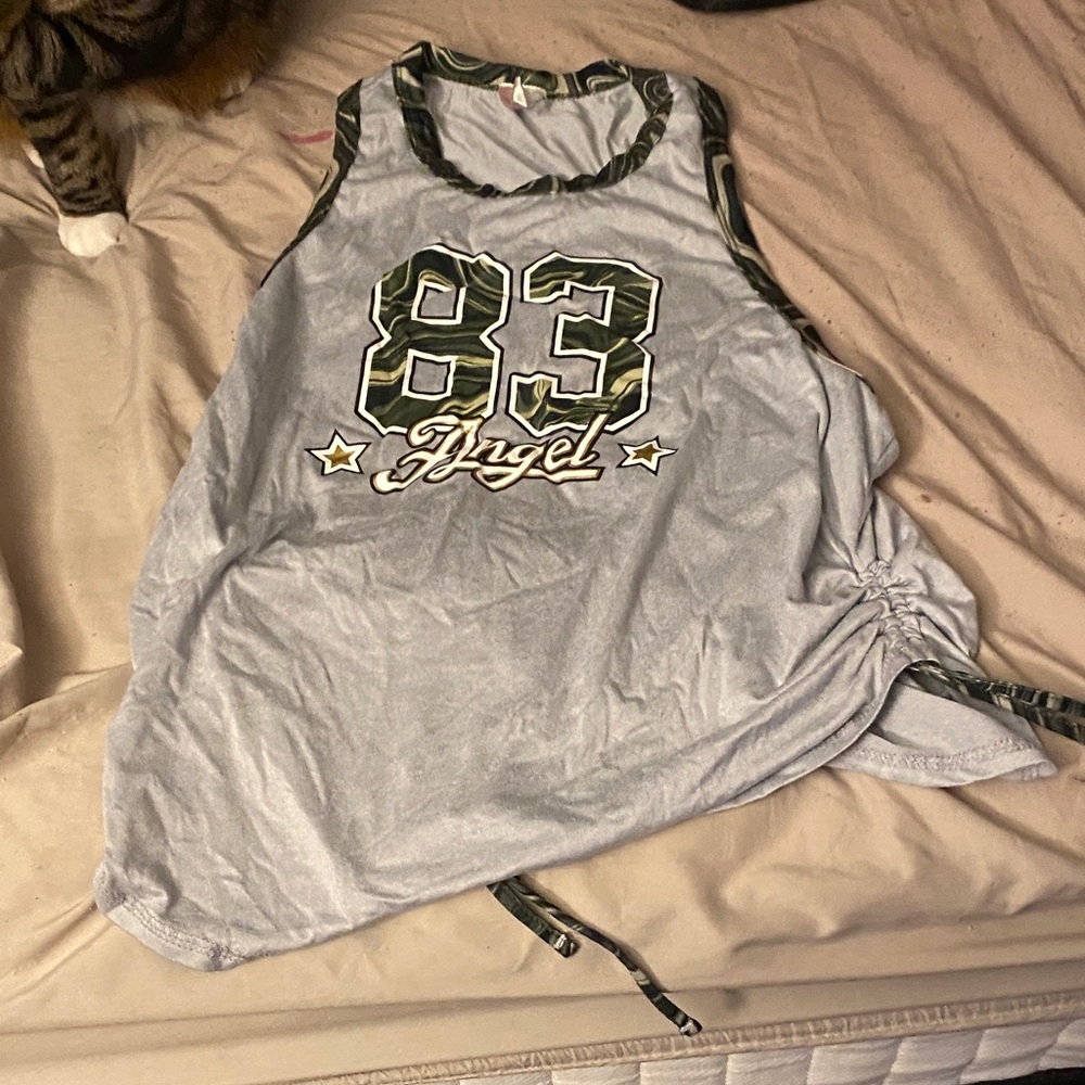 No Boundaries Gray and Green Jersey Tank Top